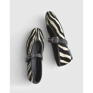 Madewell The Remy Mary Jane Flat Calf hair Zebra Print NY358 Black White Size 9